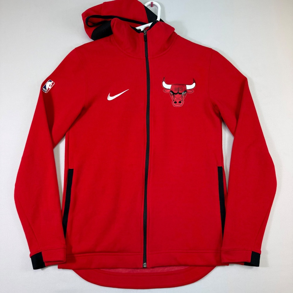 Nike Chicago Bulls Hoodie Mens Small Red Showtime NBA Full Zip Dri-Fit 911105